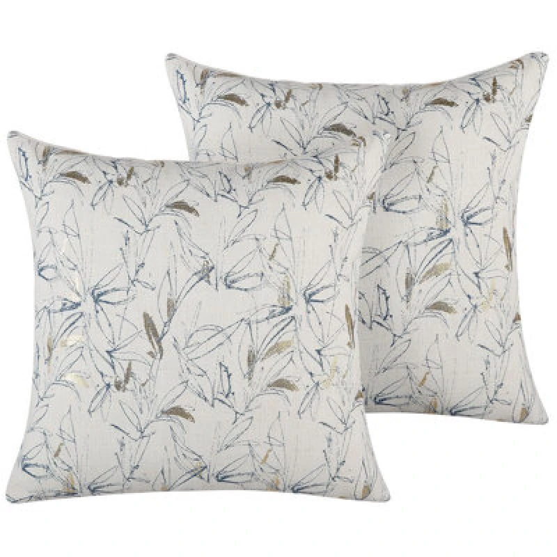 Image of Beliani Set Of 2 Decorative Cushions Arbor 45 X 45cm Beige Floral Pattern