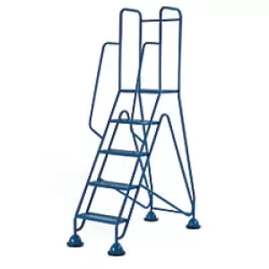 Image of GPC Domed Feet Step 5 Tread with Handrail and Anti Slip Expanded Steel Mesh Tread 150kg Blue