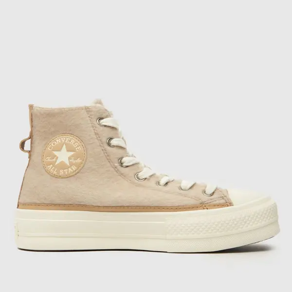 Image of Converse all star lift winter warmers trainers in white & beige