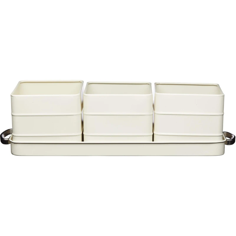 Image of Living Nostalgia Antique Cream Herb Pots with Tray Cream