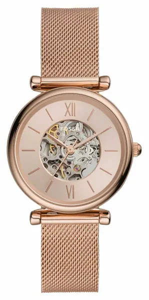 Image of Fossil ME3175 Womens Carlie Automatic Rose Gold Open Watch