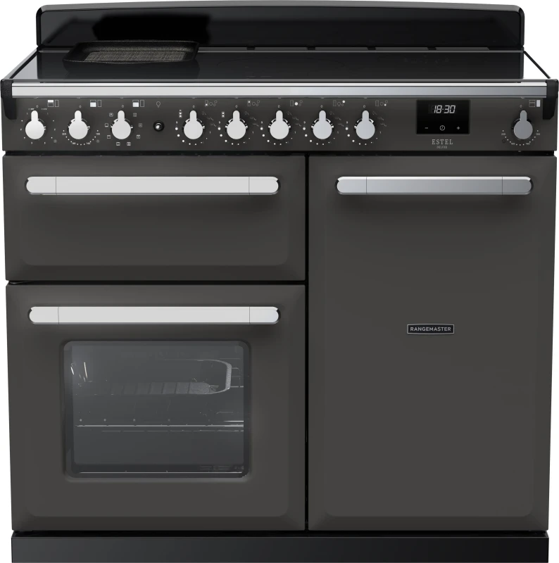 Image of Rangemaster Estel Deluxe ESDL100EIPSLT/CM1 100cm Electric Range Cooker with Induction Hob - Slate / Chrome - A/A Rated