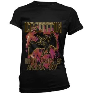 Image of Led Zeppelin - Black Flames Ladies Medium T-Shirt - Black