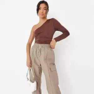 Image of Missguided Ls One Shoulder Slinky Bodysuit - Brown