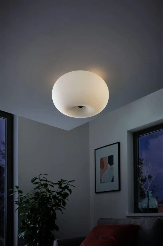Image of EGLO Eglo Optica - 2 Light Modern Flush Wall / Globe Ceiling Light Satin Nickel, Opal, E27 9002759868116