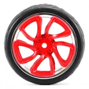 Image of Fastrax 1/10 Street/Tread Tyre Tri-5 Red/Chrome Wheel