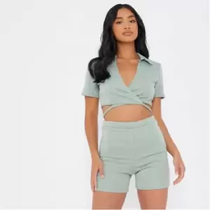Image of I Saw It First Petite Wrap Short Sleeve Crop Top - Green