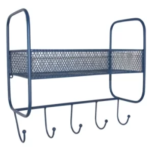 Image of Geko Mesh Wall Shelf With 5 Hooks Blue