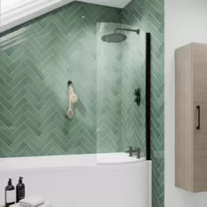Image of Pacific Matt Black Profile P-Shaped Bath Screen 1433mm h x 715mm w - 6mm Glass - Nuie