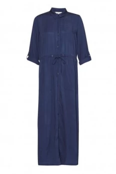 Image of French Connection Altman V Solid Maxi Shirt Dress Blue
