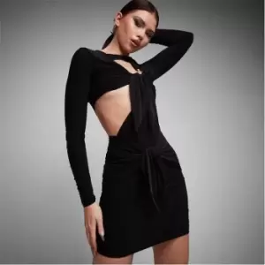 Image of Missguided Knot Cut Out Asymmetric Slinky Mini Dress - Black
