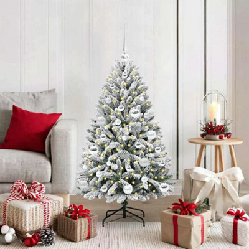 Image of vidaXL Artificial Christmas Tree with Silver Balls Green and White 120cm PVC and Metal, Green 3395735