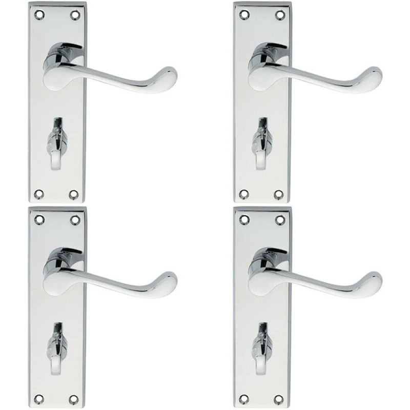 Image of Loops 4x PAIR Victorian Scroll Lever on Bathroom Backplate 150 x 43mm Polished Chrome Multi