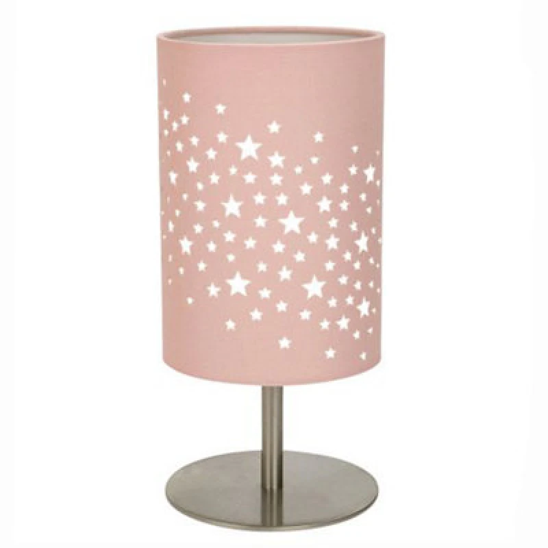 Image of Happy Homewares Beautiful Stars Decorated Children/kids Soft Pink Cotton Bedside Table Lamp