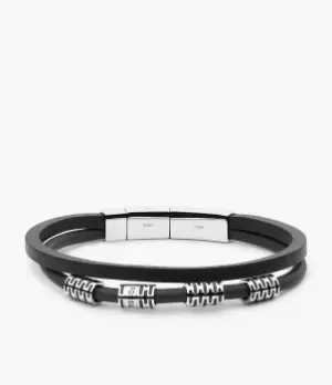 Image of Fossil Men Black Leather Multi-Strand Bracelet