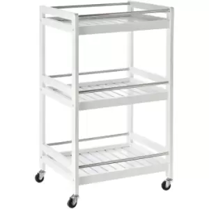 Image of Homcom - 3-Tier Home Trolley Kitchen Storage w/ Steel Bars 4 Wheels Rolling White