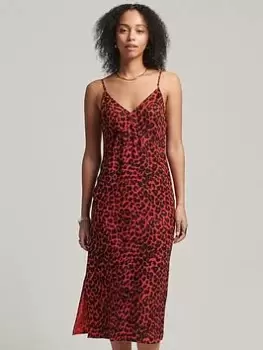 Image of Superdry Vintage Midi Slip Dress - Red, Size 14, Women
