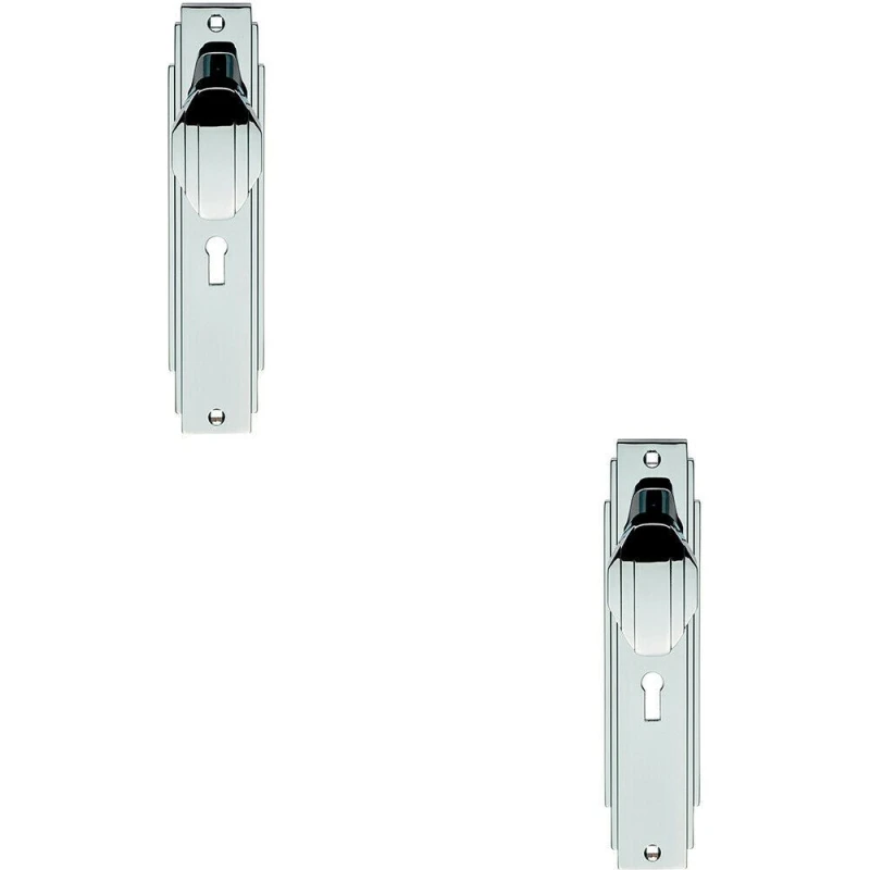 Image of Loops 2x PAIR Line Detailed Door Knob on Lock Backplate 205 x 45mm Polished Chrome Multi