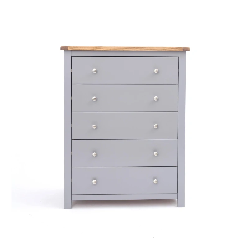 Image of Cabinet Bits Mirano 5 Drawer Chest of Drawers Chrome Knob in Grey Grey Unisex