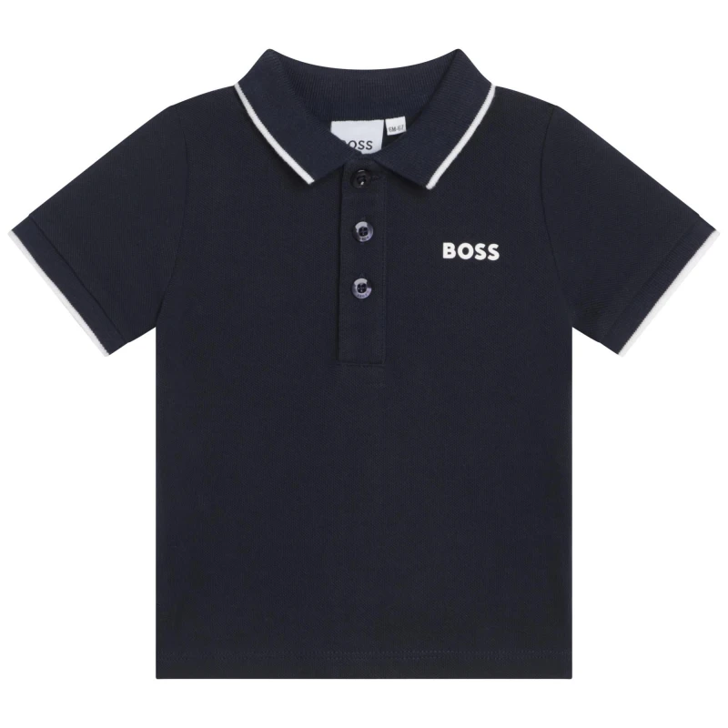 Image of Boss Kids Small Logo Cotton Short Sleeve Polo Shirt Navy 849 male 2Y