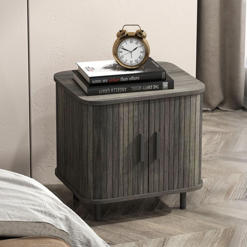 Image of HOMCOM HOMCOM Nordic Bedside Table with Sliding Doors Metal Legs in Grey Grey One Size Unisex 5063603044081