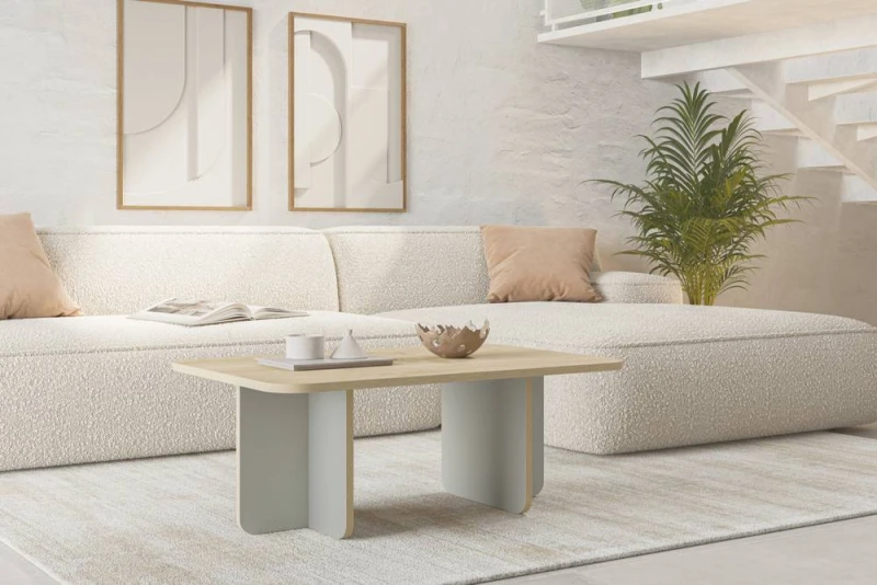 Image of Decortie Modern Rectangular Coffee Table With Curved Corners 100Cm Oak Ash Green, Multi 8.68363E+12