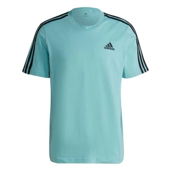 Image of Adidas 3 Stripe Essential T Shirt Mens - Mint/Black