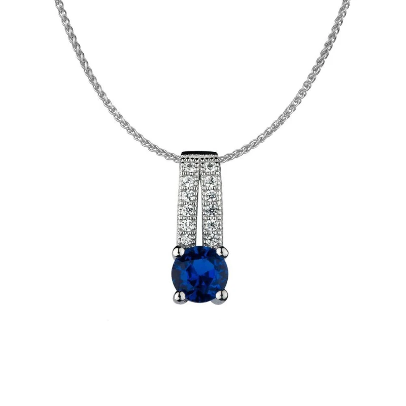 Image of Jewelco London Sterling Silver Blue CZ Split Solitaire Charm Necklace 16>18 inch - RE12004SP Silver