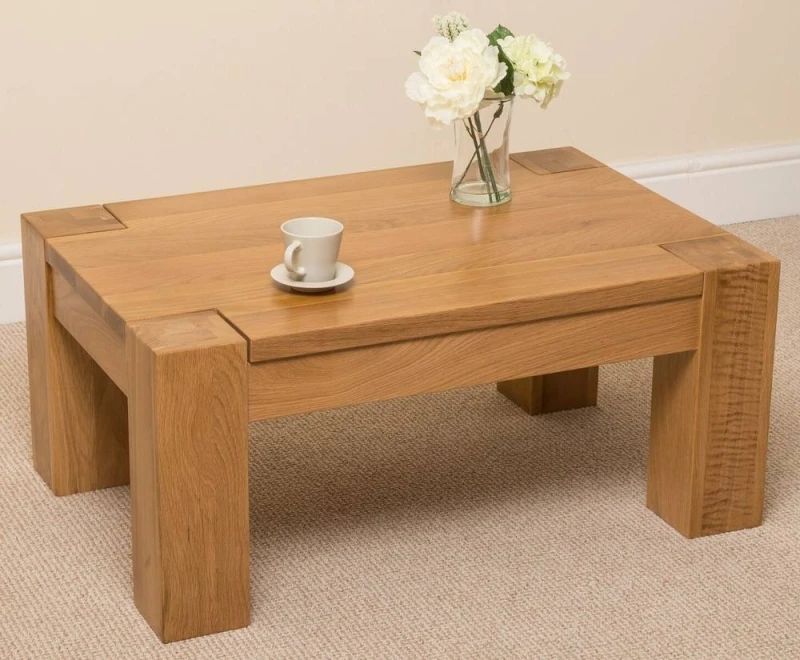 Image of Thats Furniture Kuba Chunky Small Oak Coffee Table for Living Room in Light Oak Light Oak Unisex