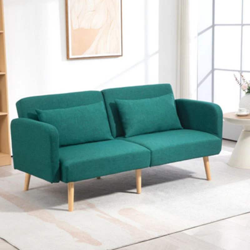Image of Homcom Convertible Sofa Bed Settee With Cushions - Green 839-972V70GN
