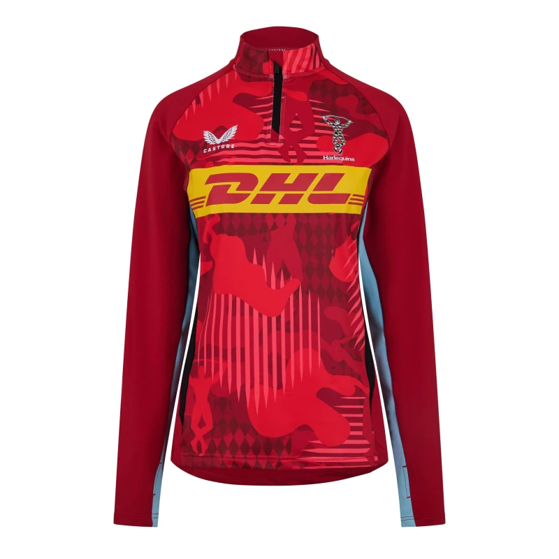 Image of Castore Harlequins quarter Zip Midlayer 2024 2025 Womens - Red Red 8