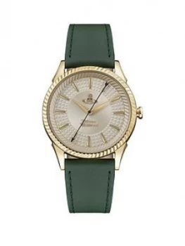 Image of Vivienne Westwood Vivienne Westwood Seymour Green Leather Strap Champagne Dial Watch