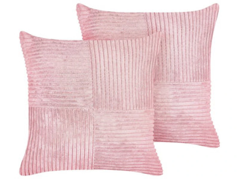Image of Beliani Set Of 2 Decorative Cushions Millet Corduroy 43 X 43cm Pink Geometric Pattern
