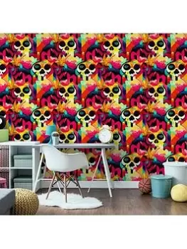 Image of Arthouse Skull Graffiti Multicoloured Wallpaper
