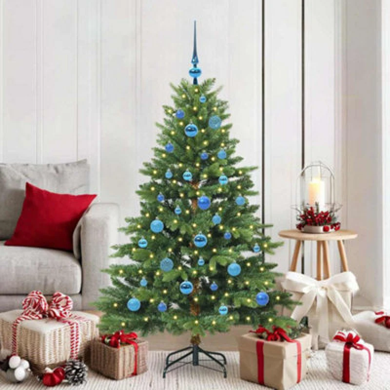 Image of vidaXL Artificial Christmas Tree with 150 LEDs and Blue Balls Green 150cm PE and PVC, Green 3397543