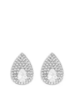 Image of Jon Richard Rhodium Plated Cubic Zirconia Pear And Pave Stud Earrings, Silver, Women