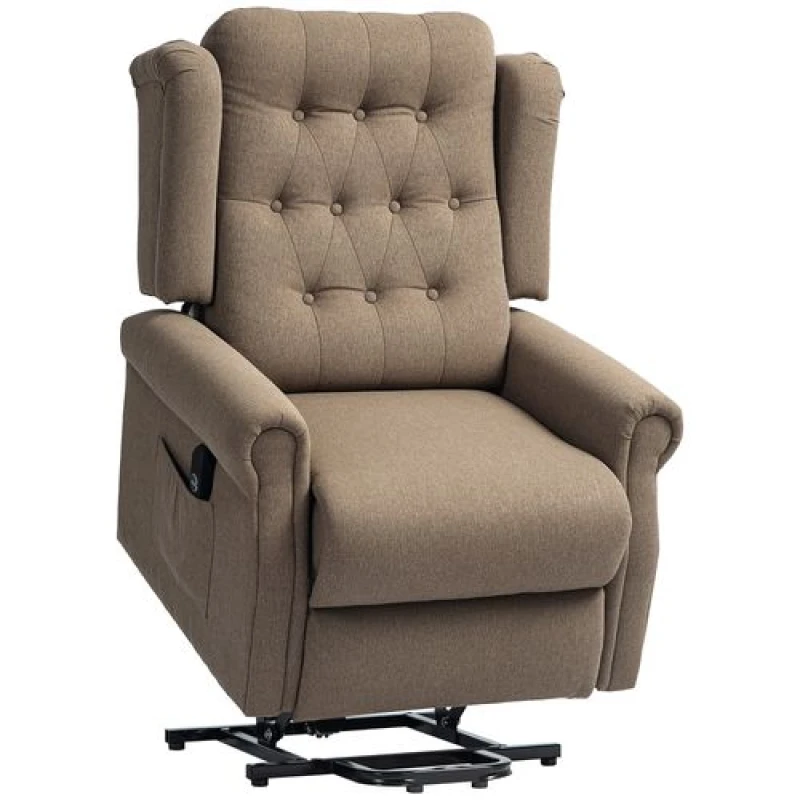 Image of HOMCOM Power Lift Recliner Armchair with Wingback, Button Tufted, Brown Dark Brown