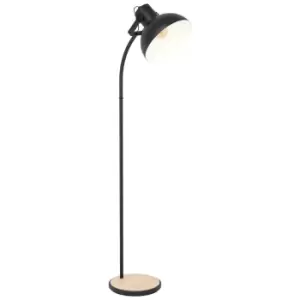 Image of Standing Floor Lamp Light Cruved Black Base / Shade & Wood 1 x 28W E27 Bulb