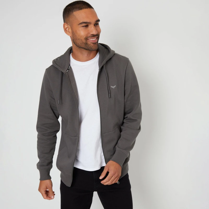 Image of Threadbare Cotton Blend 'Tangerine' Zip Through Hoody Dark Grey