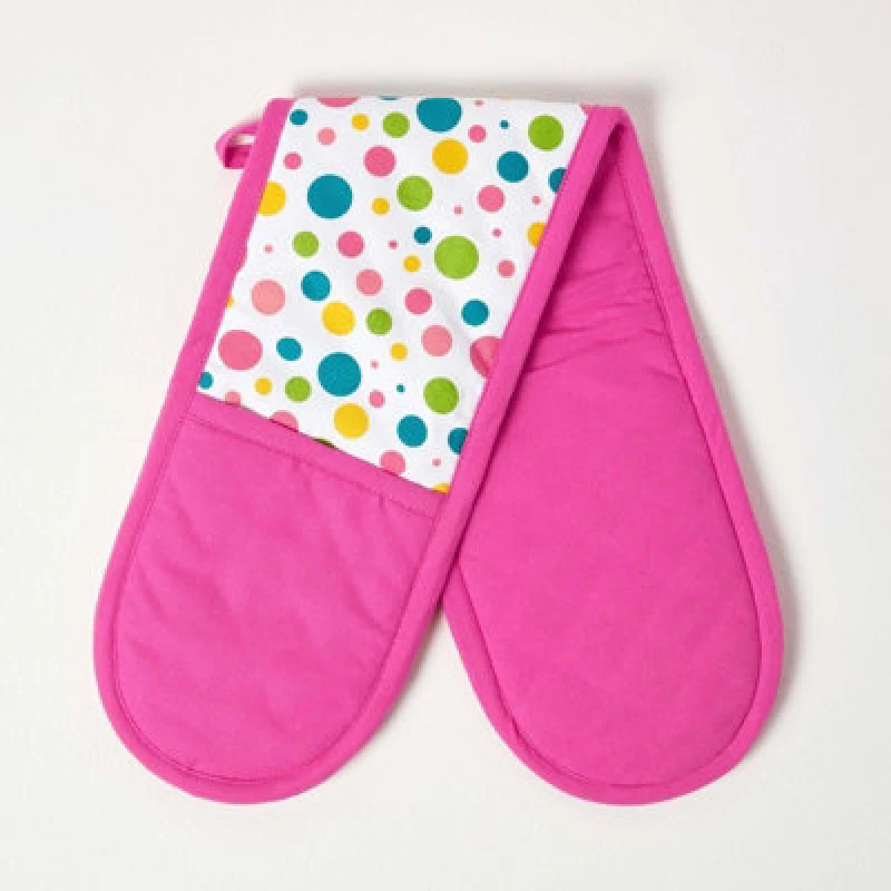 Image of Homescapes Multi Colour Polka Dot Cotton Double Oven Glove Multi unisex