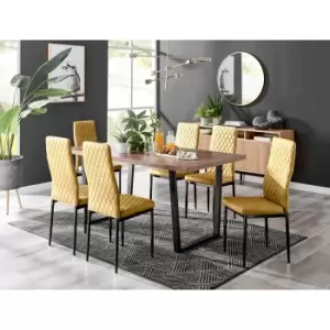 Image of Furniture Box Kylo Brown Wood Effect Dining Table and 6 Mustard Velvet Milan Black Leg Chairs