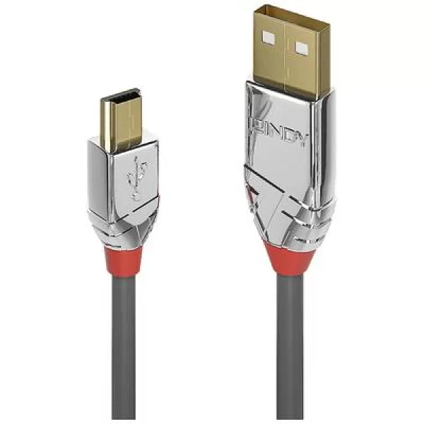 Image of LINDY USB cable USB 2.0 USB-A plug, USB-Mini-B plug 0.50 m Grey 36630