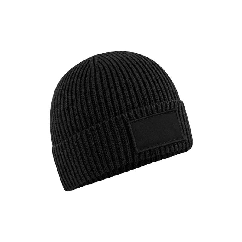 Image of Beechfield Beechfield Men Fashion Woven Patch Beanie in Black One Size Male 5063238248052