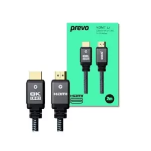 Image of Prevo HDMI-2.1-2M HDMI Cable HDMI 2.1 (M) to HDMI 2.1 (M) 2m Black & Grey Supports Displays up to 8K@60Hz 99.9% Oxygen-Free Copper with Gold-Plated Co