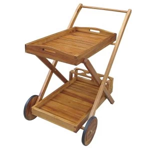 Image of Charles Bentley Wooden Food and Drinks Trolley with Wheels and Tray