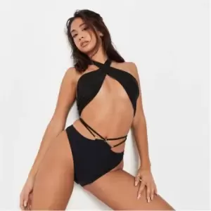 Image of Missguided Bar Trim High Leg Bikini Bottoms - Black