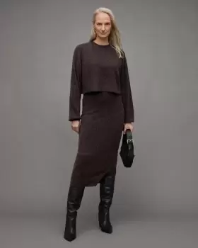 Image of AllSaints Margot 2-In-1 Crew Neck Rib Midi Dresss