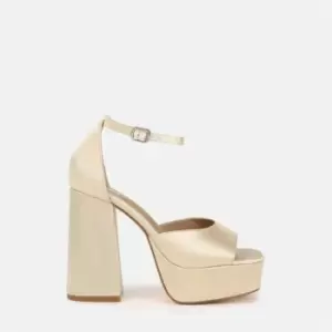 Image of Missguided Extreme Platform Satin Heeled Sandals - Cream