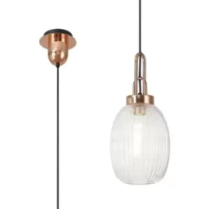 Image of Luminosa Acree Ceiling Pendant E27 With 20cm Almond Ribbed Glass, Clear Copper, Matt Black
