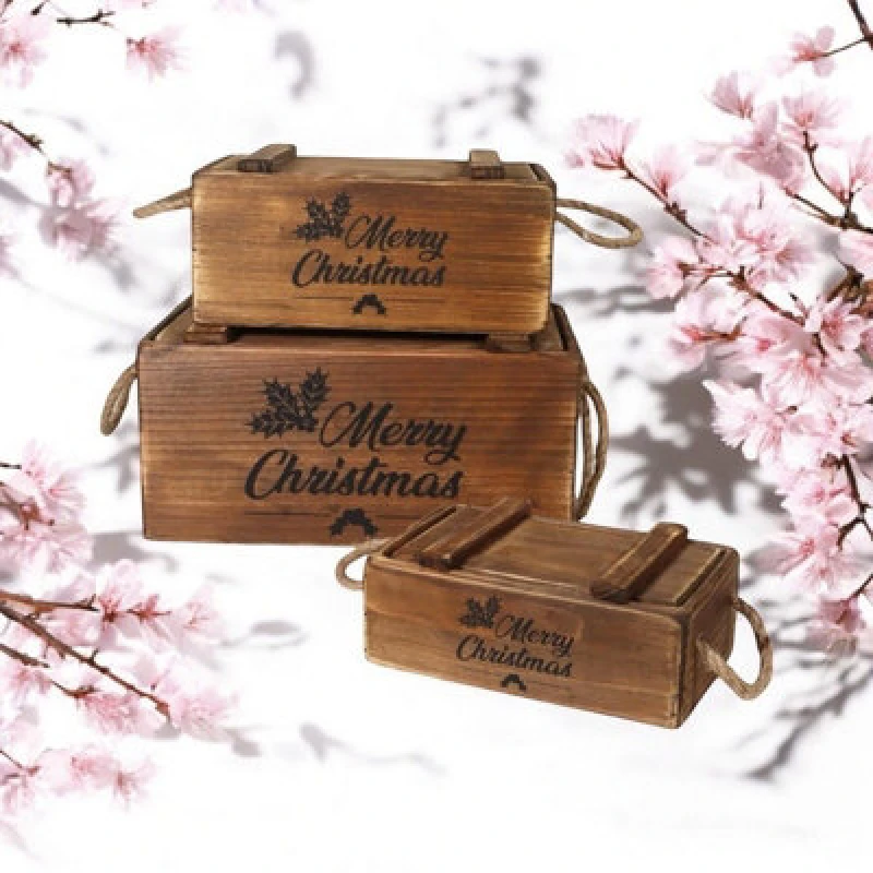 Image of Minster Crates With Lids Rope Handles (Set Of 3) - Wood